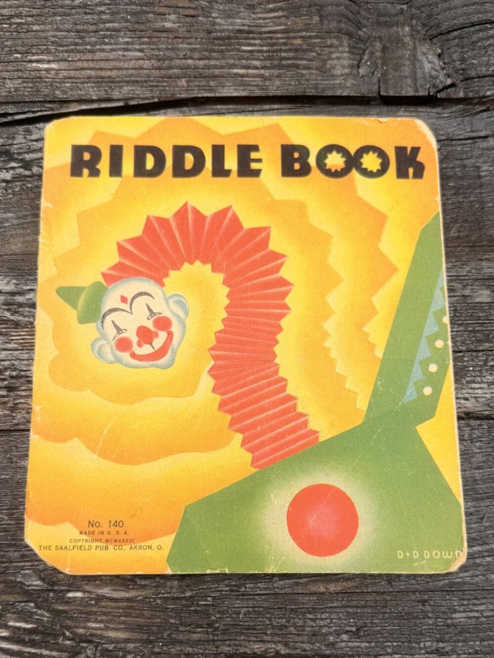 Vintage 1936 RIDDLE BOOK No. 140 Saalfield Publishing D + D Downs USA Childrens